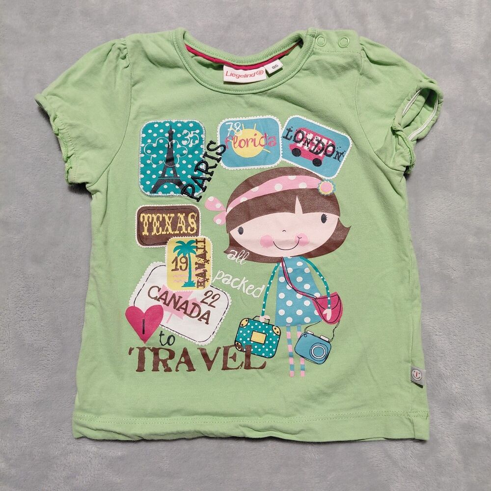 18-24M Eur 86 Liegelind Germany Ruffle Cap Sleeve Green Travel Top Paris London